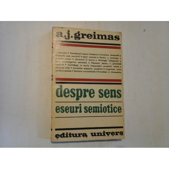     DESPRE  SENS  ESEURI SEMIOTICE  - Algirdas  Julien  GREIMAS 